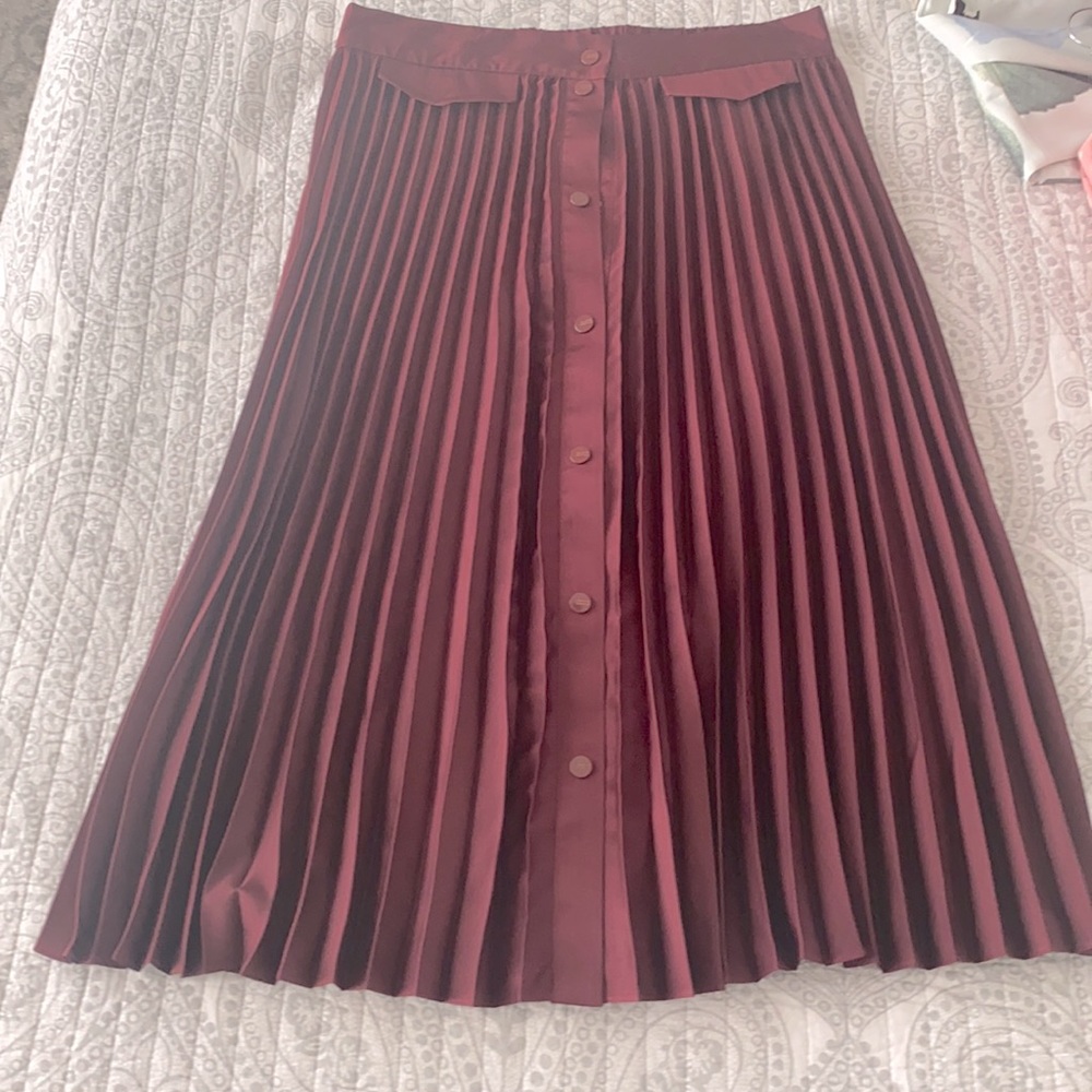 Scotch & Soda Burgundy Pleated Midi Skirt